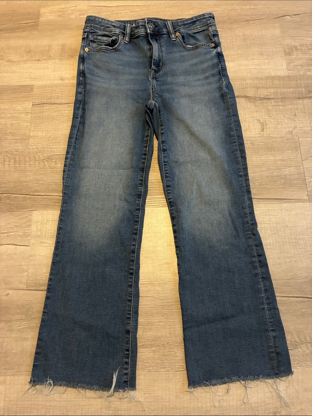 American Eagle Outfitters Dark Blue High-Rise Flare Cropped Jeans